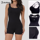 Women's Yoga Jumpsuit Fit, Open Back and Fit Waist Gym Outfit Short Sleeveless Gym Jumpsuit